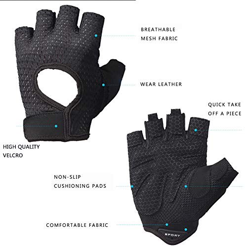 LeerKing Guantes Gimnasio Deportivos de Hombres Mujeres con Muñequera Guantes Antideslizantes Musculación Fitness Remo Ciclismo Gimnasia Baile de Barra Negro S