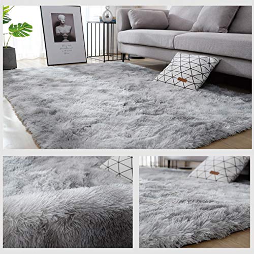 Leesentec Alfombra Salón Grande Suaves para Dormitorio Alfombras Antideslizante y Esponjosa para Sala de Estar Alfombras Peludas Grande (Gris Blanco, 135 * 185cm)