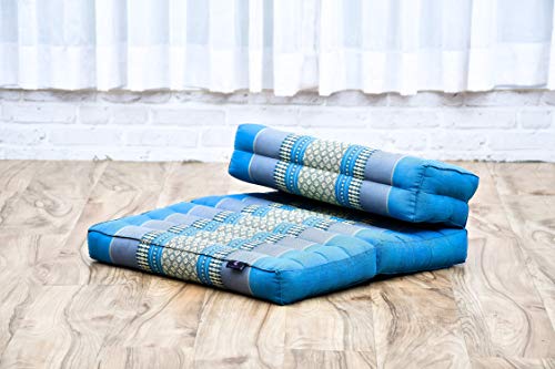 LEEWADEE Asiento de meditación – Almohadilla Plegable para Hacer Yoga, cojín para el Suelo de kapok ecológico Hecho a Mano, 54 x 72 cm, Azul Claro