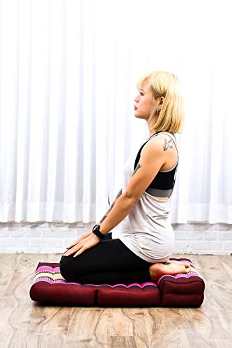 LEEWADEE Asiento de meditación – Almohadilla Plegable para Hacer Yoga, cojín para el Suelo de kapok ecológico Hecho a Mano, 54 x 72 cm, castaño Rosado