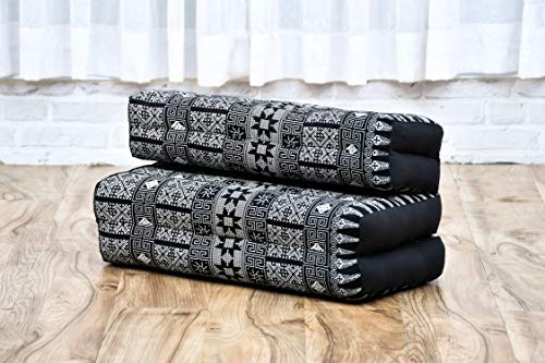 LEEWADEE Asiento de meditación – Almohadilla Plegable para Hacer Yoga, cojín para el Suelo de kapok ecológico Hecho a Mano, 54 x 72 cm, Negro