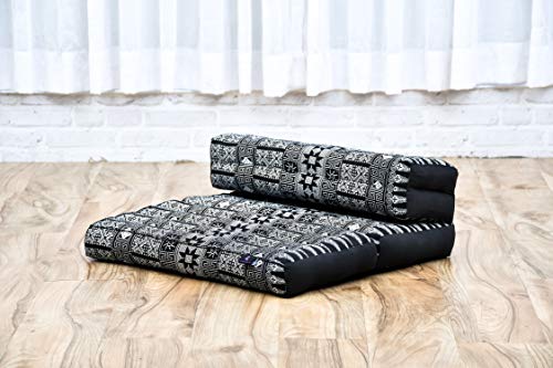 LEEWADEE Asiento de meditación – Almohadilla Plegable para Hacer Yoga, cojín para el Suelo de kapok ecológico Hecho a Mano, 54 x 72 cm, Negro