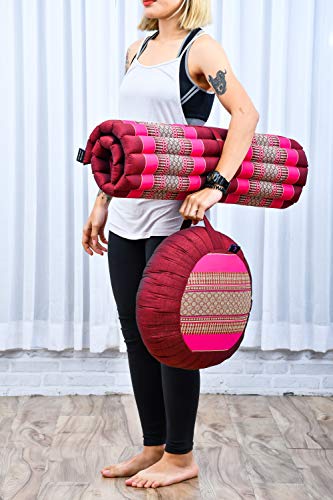 LEEWADEE Set de meditación – Cojín de Yoga Zafu y colchoneta de meditación Zabuton, Asiento tailandés de kapok Hecho a Mano, Set de 2, castaño Rosado