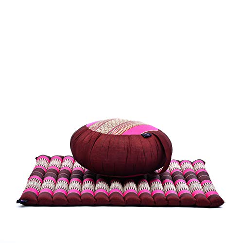 LEEWADEE Set de meditación – Cojín de Yoga Zafu y colchoneta de meditación Zabuton, Asiento tailandés de kapok Hecho a Mano, Set de 2, castaño Rosado