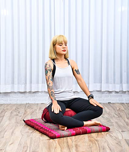 LEEWADEE Set de meditación – Cojín de Yoga Zafu y colchoneta de meditación Zabuton, Asiento tailandés de kapok Hecho a Mano, Set de 2, castaño Rosado