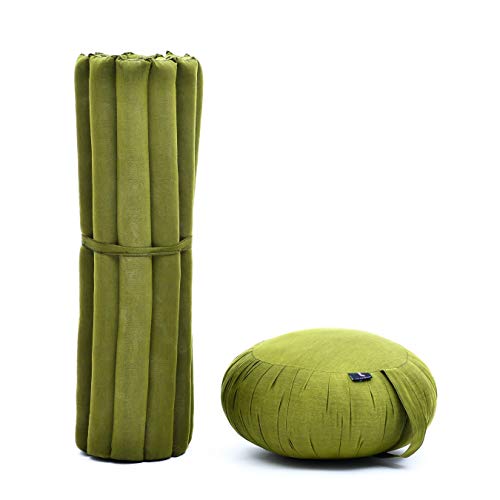 LEEWADEE Set de meditación – Cojín de Yoga Zafu y colchoneta de meditación Zabuton, Asiento tailandés de kapok Hecho a Mano, Set de 2, Verde