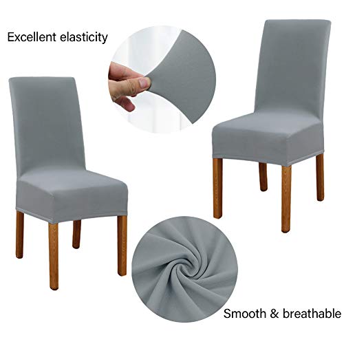 Leeyunbee 6 Piezas Fundas de Sillas de Comedor, Elásticas y Modernas Funda Asiento Silla, Desmontables Lavables Cubiertas para Sillas para Comedor Hotel Banquete de Boda Decoración (Plata Gris)