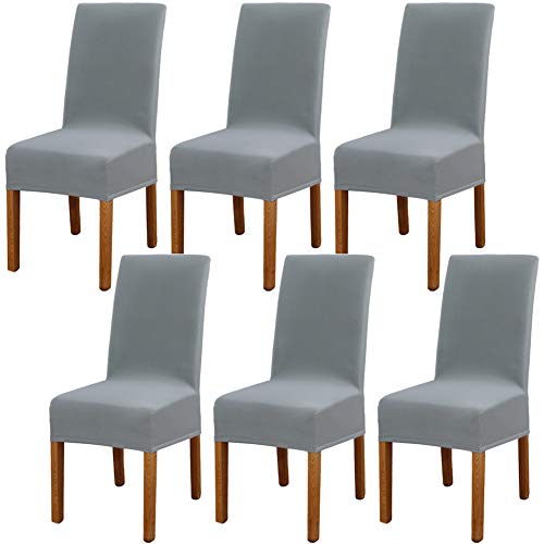 Leeyunbee 6 Piezas Fundas de Sillas de Comedor, Elásticas y Modernas Funda Asiento Silla, Desmontables Lavables Cubiertas para Sillas para Comedor Hotel Banquete de Boda Decoración (Plata Gris)