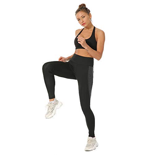 Leggings de Entrenamiento, Leggings de Yoga para Mujeres, Pantalones de chándal Spandex, Gimnasio Fitness.(Negro A Largo, S)