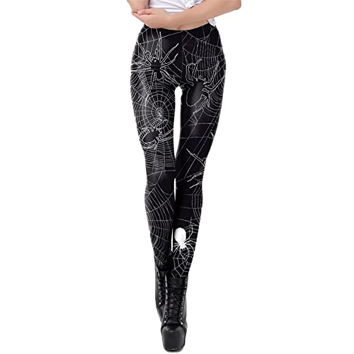 Leggings Mujer Fitness, Mujeres Halloween Disfraz Fancy Traje Leggings Spider Web Impresiones Pantalones de yoga delgados delgado Pantalones deportivos Pantalones deportivos para Running Training Fitn