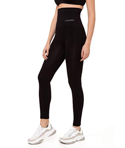 Leggins Mujer Cintura Faja Talle Alto Elásticos Seamless Sin Costuras Cómodos (Negro, S-M)