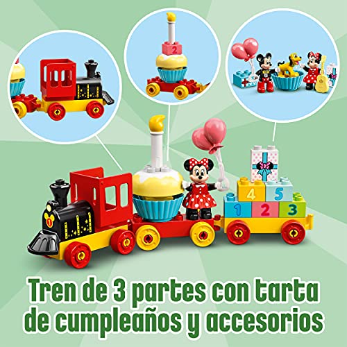 LEGO 10941 Duplo Disney Tren de Cumpleaños de Mickey y Minnie, Tren de Juguete para Niños, Incluye a Pastel y Globos de Cumpleaños