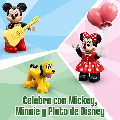 LEGO 10941 Duplo Disney Tren de Cumpleaños de Mickey y Minnie, Tren de Juguete para Niños, Incluye a Pastel y Globos de Cumpleaños