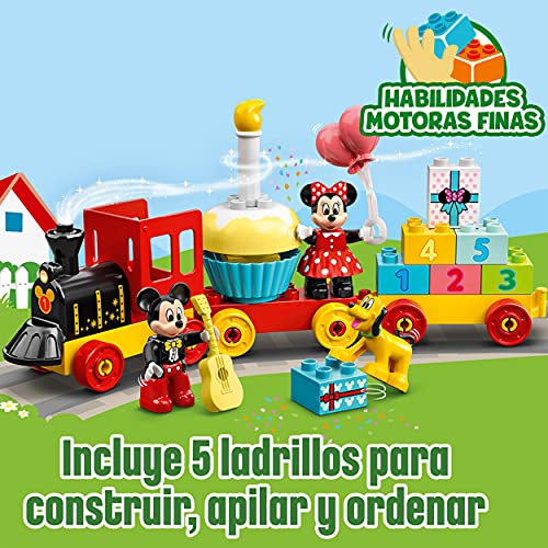 LEGO 10941 Duplo Disney Tren de Cumpleaños de Mickey y Minnie, Tren de Juguete para Niños, Incluye a Pastel y Globos de Cumpleaños