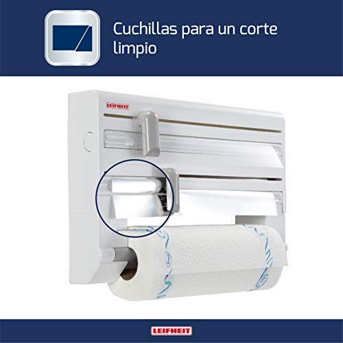 Leifheit Portarrollos de pared Parat ComfortLine para 3 rollos, porta rollos con cuchillas para un corte limpio, portarrollos de cocina de plástico