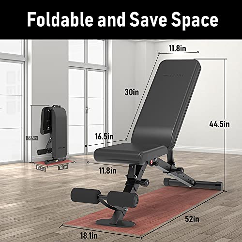 leikefitness Banco de pesas ajustable plegable para ejercicio con bloqueo automático para declinación vertical y ejercicio plano de cuerpo completo GM58101 (Negro)