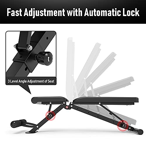 leikefitness Banco de pesas ajustable plegable para ejercicio con bloqueo automático para declinación vertical y ejercicio plano de cuerpo completo GM58101 (Negro)