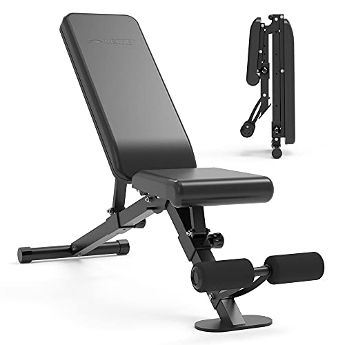 leikefitness Banco de pesas ajustable plegable para ejercicio con bloqueo automático para declinación vertical y ejercicio plano de cuerpo completo GM58101 (Negro)