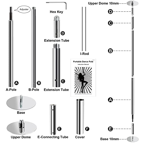 Leogreen Barra Pole Dance | Altura Ajustable de 222,5-280 cm | Estática y Giratoria | 200 kg de Capacidad | Acero Cromado galvanizado | para Hogar Club