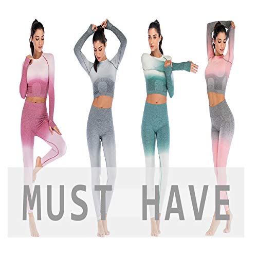 Leoyee Seamless Gradient Gym Medias Camisa Deportiva Yoga Top para Mujeres Running Camiseta de Entrenamiento Top de Manga Larga (Rosa/Grigio Chiaro, Small)