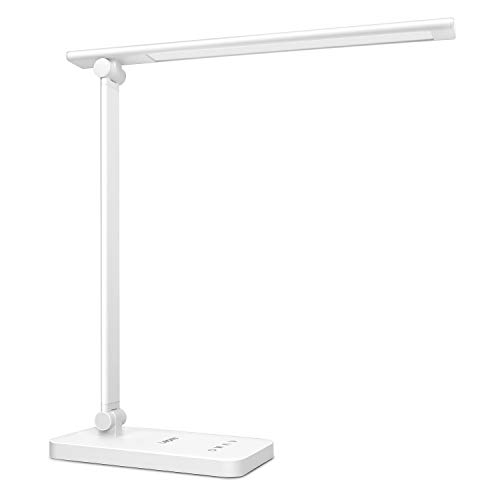 Lepro Lámpara de Escritorio Lámpara de Mesa LED, Flexo LED Escritorio 550LM 3 Colores y 5 Niveles de Brillo Regulable, Luz Mesa Cuidado de Ojos para Cama, Oficina, Leer, Estudiar, Relajamiento, Blanco