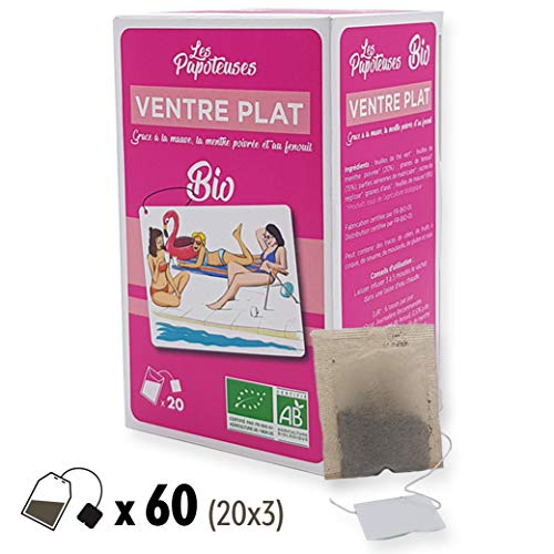 LES PAPOTEUSES | Infusion vientre plano con la malva, la menta y el hinojo | 60 bolsitas | Caja de 3 confecciones de 20 bolsitas | Certificado orgánico | Relajante para el abdomen mujer y hombre