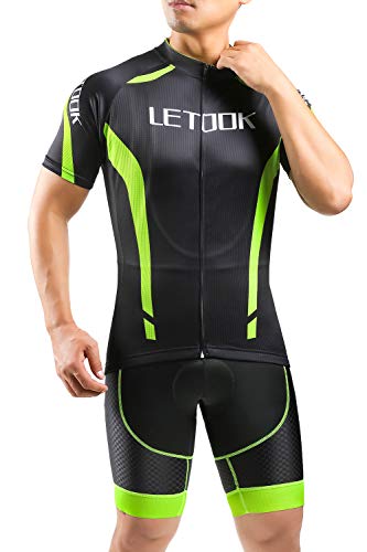 Letook Maillots Ciclismo Hombre Conjunto de Ropa Verano Bicicleta Manga Corta +Pantalones Cortos(Culotte,L)