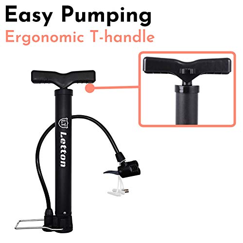 Letton Bomba de Suelo portátil para Bicicleta, Bomba de Aire para neumáticos de Bicicleta, válvulas Presta y Schrader Reversibles automáticamente de 8 Bar / 120 PSI, con Aguja de Bola multifunción