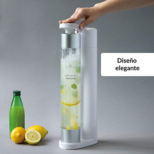 Levivo Gasificadora de agua Fruit & Fun Slim, con botella de 1 litro, gas para agua, cócteles y otras bebidas, Con tecnología AIR CHARGE y seguridad de componentes, color : Blanco