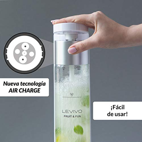 Levivo Gasificadora de agua Fruit & Fun Slim, con botella de 1 litro, gas para agua, cócteles y otras bebidas, Con tecnología AIR CHARGE y seguridad de componentes, color : Blanco