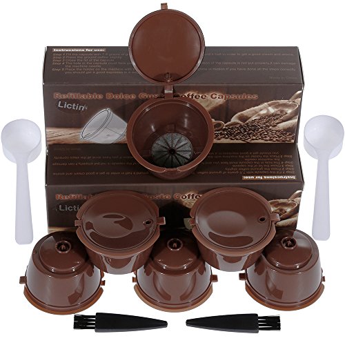 Lictin 6 Pack Cápsulas Filtros de Café Recargable Reutilizable para Cafetera Dolce Gusto Resistente Más de 150 Usos de Sustitucion con Equipo Incluye 2 Cuchara y 2 Cepillo i cafilas