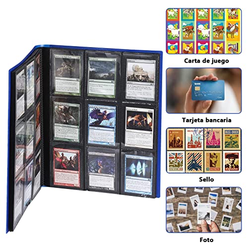 Lictin Álbum de Cartas Coleccionables-Álbum de Fundas para cartas 396 Bolsillos con Correas Elásticas, Álbum Colección Tarjetas de Juego 22 Páginas ,Aglutinante Con Folleto Impermeable (Azul)