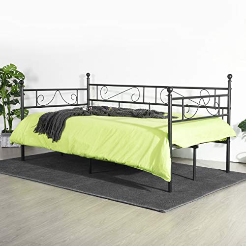 LiePu Sofá Cama Metálica Diván Cama para Dormitorio Salón Cuarto de Invitados,Adecuado para Colchón de 90 * 190 cm,Negro