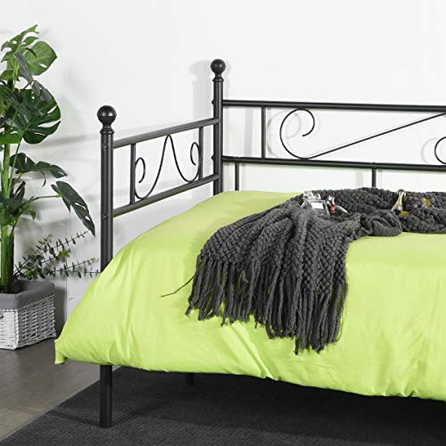 LiePu Sofá Cama Metálica Diván Cama para Dormitorio Salón Cuarto de Invitados,Adecuado para Colchón de 90 * 190 cm,Negro