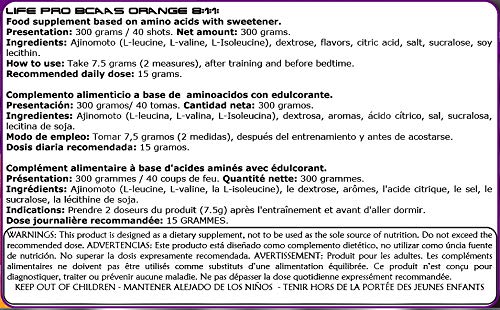 Life Pro BCAA Pro 8:1:1 Ajinomoto 300 gramos | Suplemento con Aminoácidos de Cadena Ramificada, Leucina, Valina e Isoleucina, Sabor Naranja