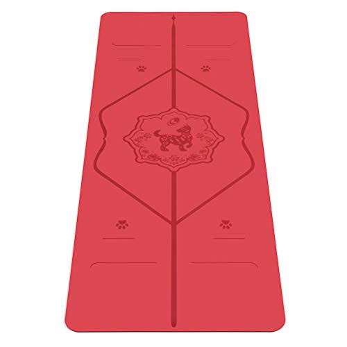 LIFORME Esterilla de Yoga Edición Animales - Mejor Estera De Yoga del Mundo con Sistema De Alineación Patentado - Yoga Mat Ecológica y Completamente Antideslizante - Edición Especial Animales - Rojo