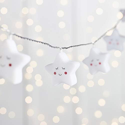 Lights4fun - Cadena de Luces Decorativas a Pilas con 12 Estrellas y Luces Led Blanco Cálido para Dormitorios de Niños