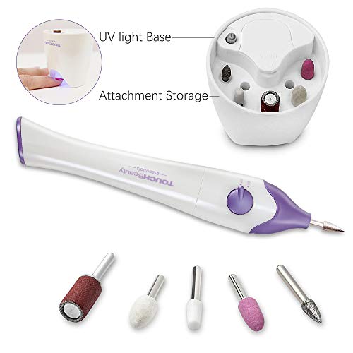 Lima de Uñas Electrica, TOUCHBeauty Kit Manicura Eléctrico, Set de Manicura y Pedicura Eléctrico con 5 accesorios para el cuidado de las uñas, Sistema de pulido para las uñas AG-1335 (Paars)