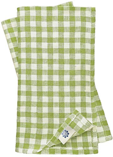 Linen & Cotton Juego de 4 Servilletas de Tela a Cuadros Estella - 100% Lino, Blanco Verde (32 x 32 cm) Suaves Lavable Rústico para Hogar Mesa de Centro de Madera Restaurante Picnic Verano Pascua País