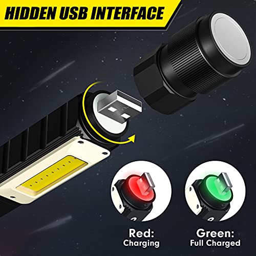 Linterna Táctica Recargable 1800mAh, Linterna LED 1000 Lumen Alta Potencia, Linterna de Trabajo 5 Modos, Lámpara de Inspección COB LED con Base magnética para Coche Autos Inspeccion Emergencia Taller