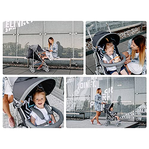 LIONELO Elia Carrito Para niños de 15 kg Mosquitero, cubierta para las piernas y protector de lluvia 6-36M Regulación del respaldo y plegado sencillo Toldo con ventanilla Design único Cesta Turquesa