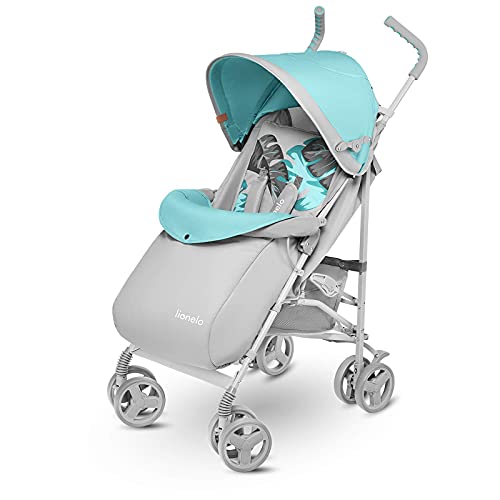 LIONELO Elia Carrito Para niños de 15 kg Mosquitero, cubierta para las piernas y protector de lluvia 6-36M Regulación del respaldo y plegado sencillo Toldo con ventanilla Design único Cesta Turquesa