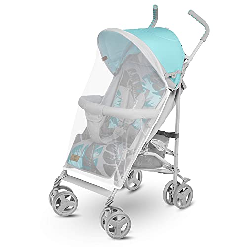 LIONELO Elia Carrito Para niños de 15 kg Mosquitero, cubierta para las piernas y protector de lluvia 6-36M Regulación del respaldo y plegado sencillo Toldo con ventanilla Design único Cesta Turquesa