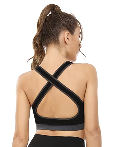 Litherday Sujetador Deportivo Mujer Sujetador de Alto Impacto Sujetador Push up Almohadilla Desmontable Bra Deportivo Sin Costura ​para Yoga Bailar Fitness, Negro, M