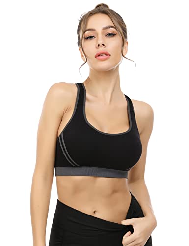 Litherday Sujetador Deportivo Mujer Sujetador de Alto Impacto Sujetador Push up Almohadilla Desmontable Bra Deportivo Sin Costura ​para Yoga Bailar Fitness, Negro, M