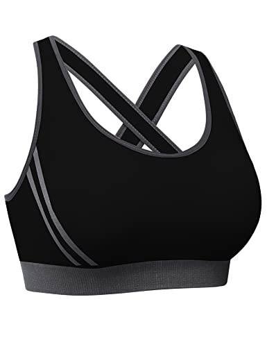 Litherday Sujetador Deportivo Mujer Sujetador de Alto Impacto Sujetador Push up Almohadilla Desmontable Bra Deportivo Sin Costura ​para Yoga Bailar Fitness, Negro, M