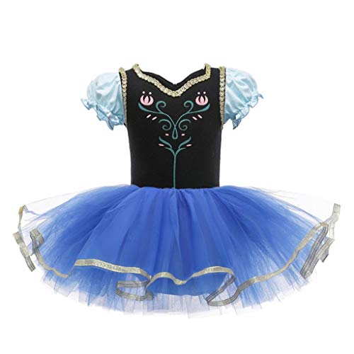 Lito Angels Disfraz Bailarina de Ballet Princesa Anna para Niñas, Vestido Maillot de Danza Baile con Falda Tutu Reino del Hielo, Talla 5 a 6 Años, Azul