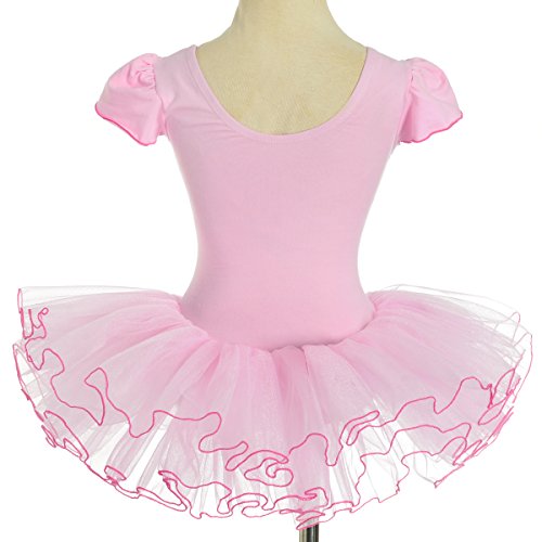 Lito Angels Vestido Tutu Bailarina de Ballet Lentejuelas para Niña, Maillot de Danza Baile con Falda, Talla 3-4 años, Manga Corta, Rosa