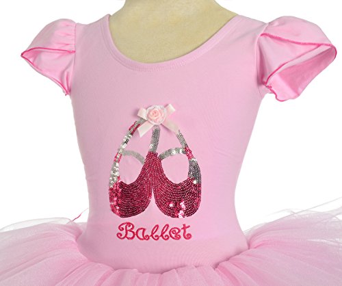 Lito Angels Vestido Tutu Bailarina de Ballet Lentejuelas para Niña, Maillot de Danza Baile con Falda, Talla 3-4 años, Manga Corta, Rosa