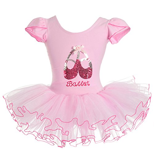 Lito Angels Vestido Tutu Bailarina de Ballet Lentejuelas para Niña, Maillot de Danza Baile con Falda, Talla 3-4 años, Manga Corta, Rosa